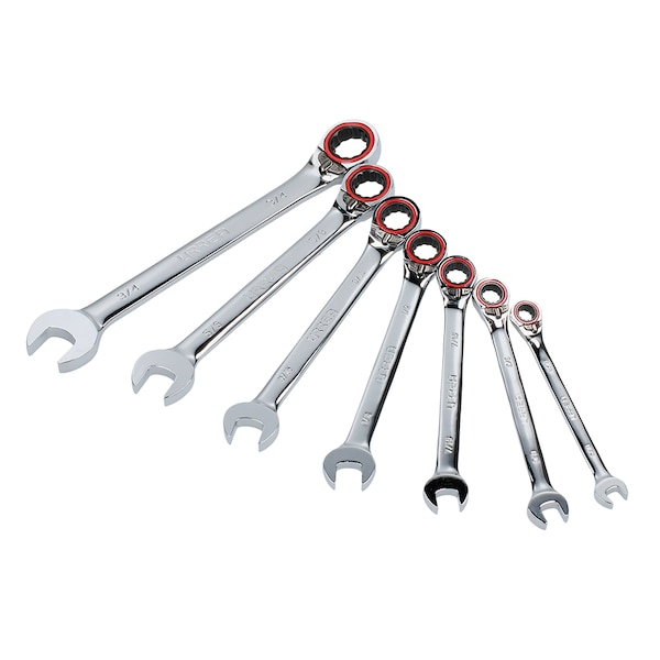 12-Pt reversible combination ratcheting wrench (set of 7 pieces) inch.